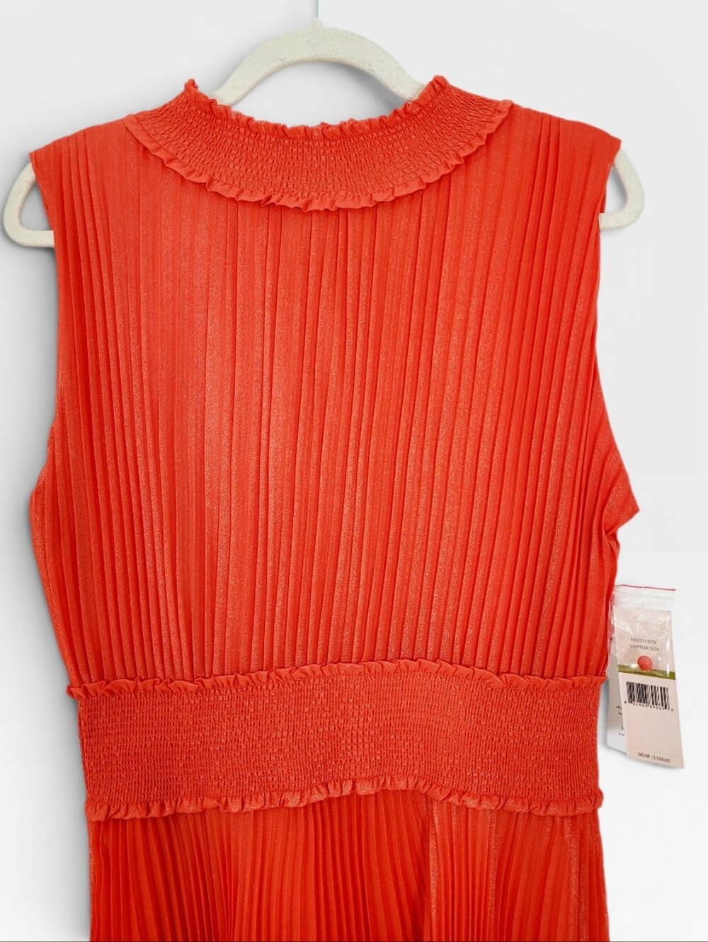 NWT Nanette Lepore Saffron Sun High Neck Smocked Pleated Midi Dress Size 14 - Picture 4 of 13
